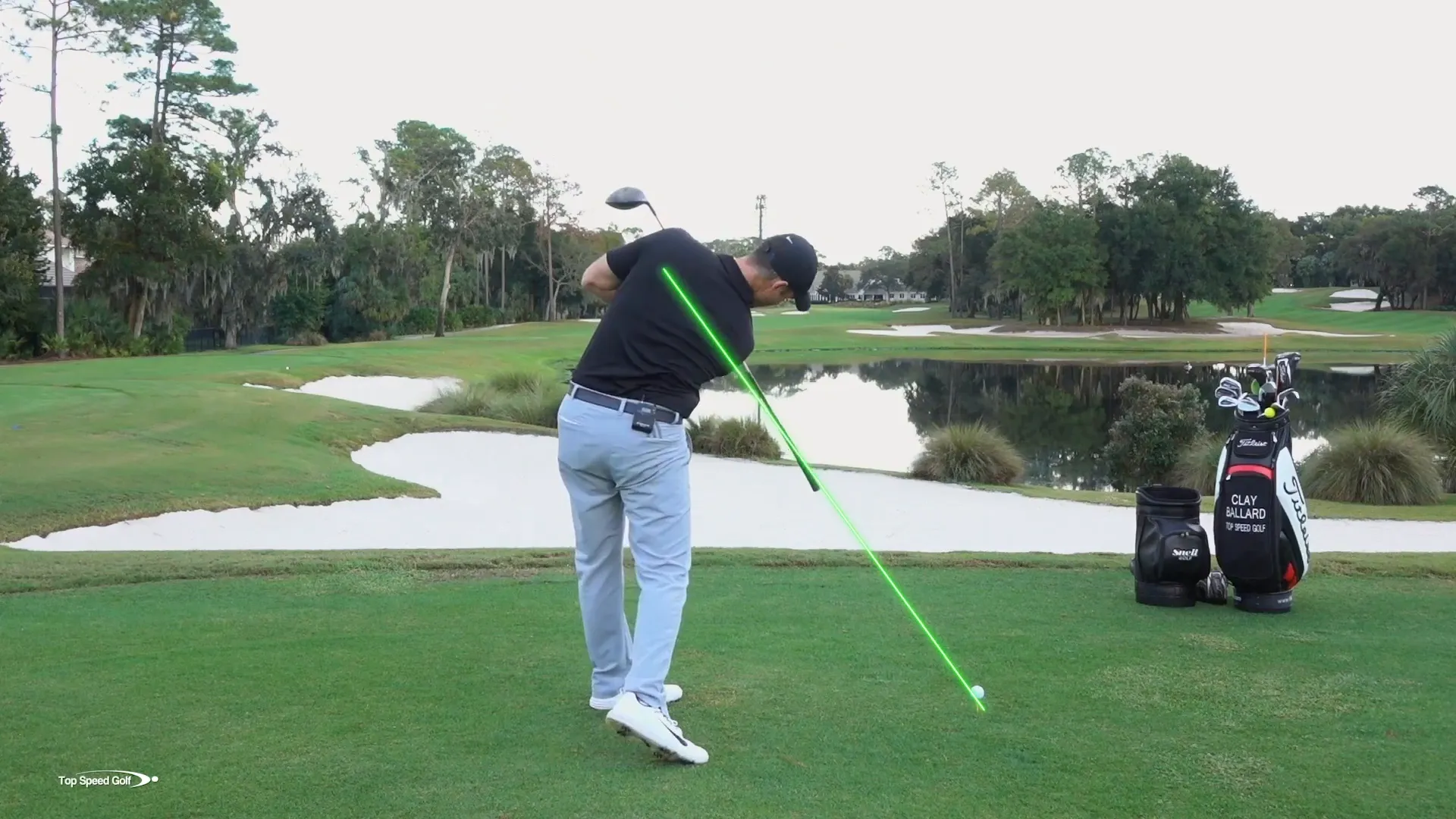 Hips rotating on the plane of glass during the swing