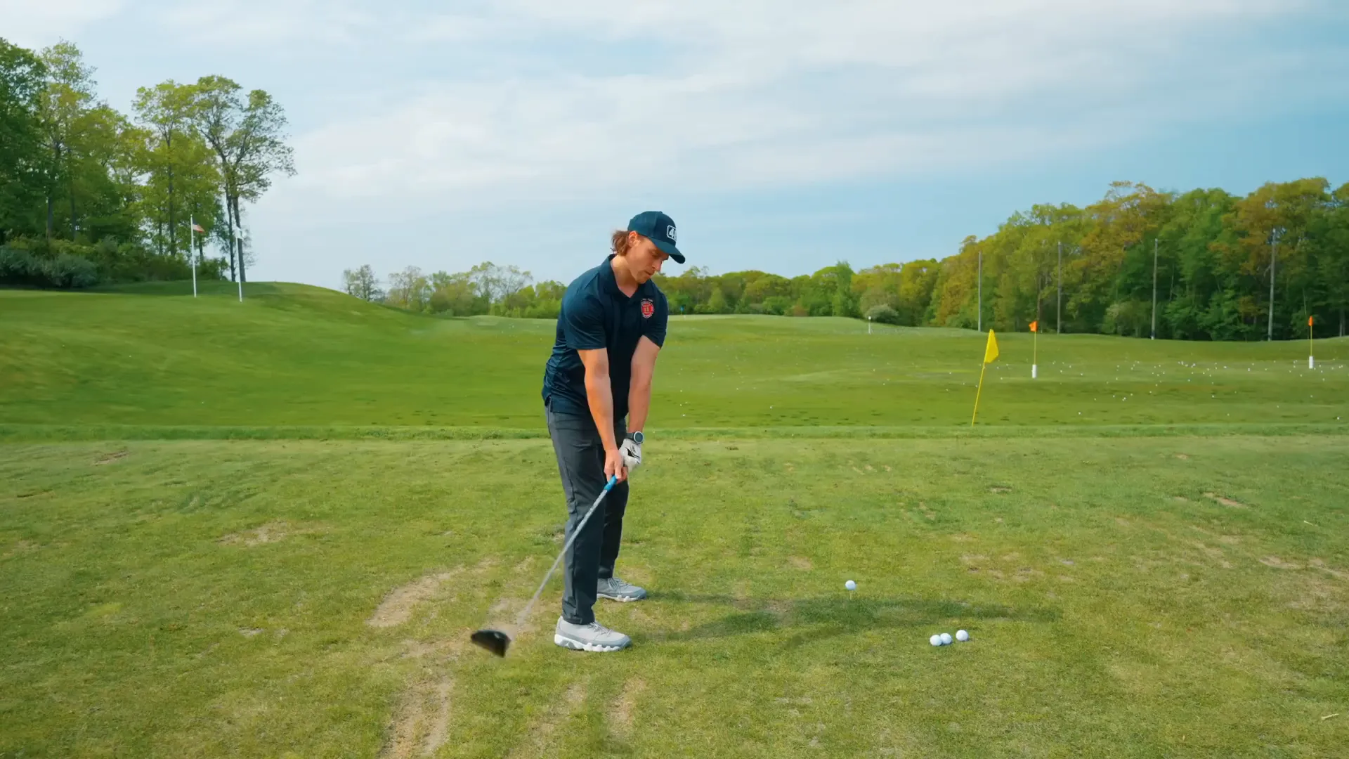 Clubface squared early in downswing