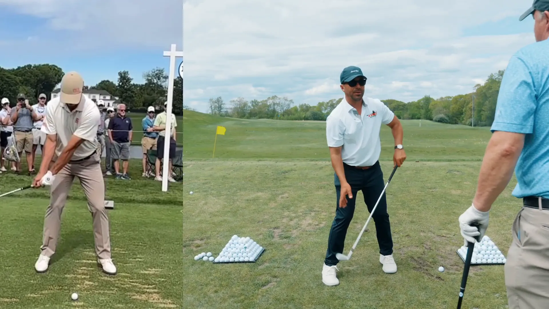 Golfer practicing backswing in front of mirror to get shoulder past the ball
