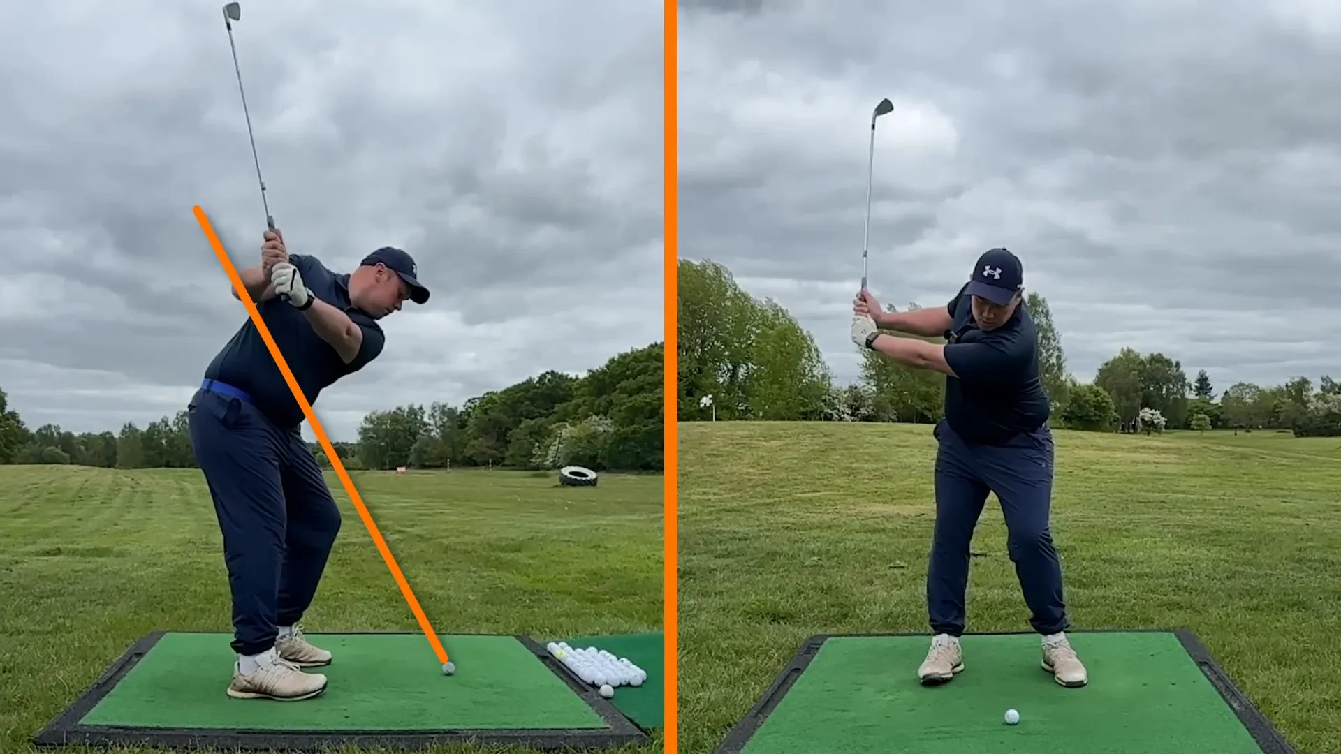 Initial swing with steep downswing and ball speed measurement