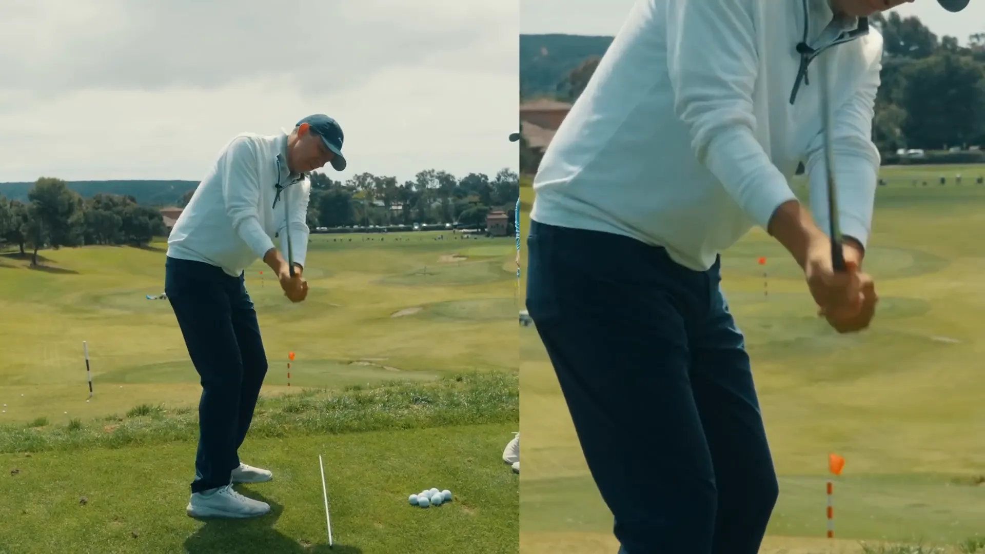 Setting the club at a 45-degree angle for a flat lead wrist