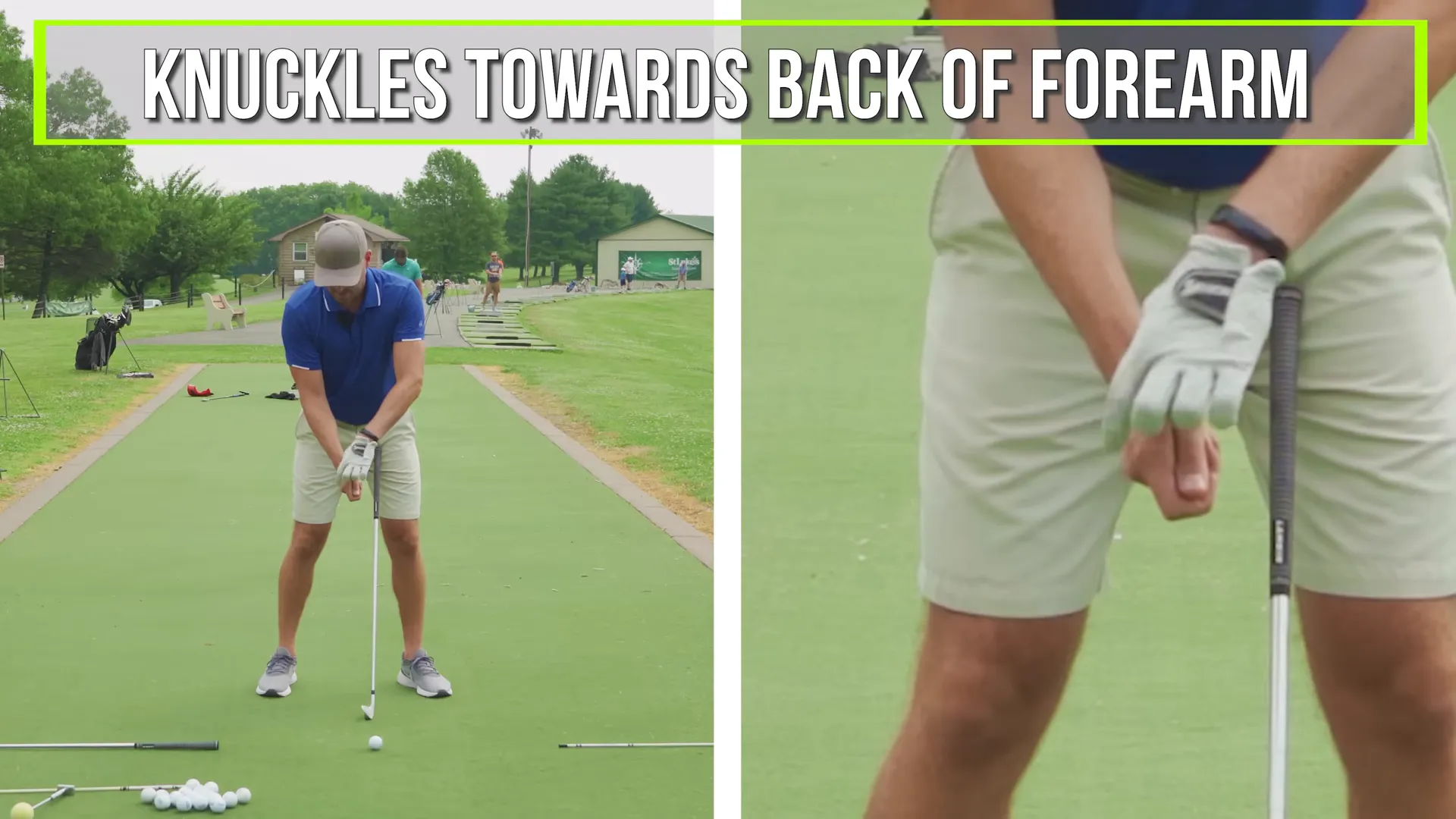 Close-up of left wrist hinging up toward face during left-hand-only drill