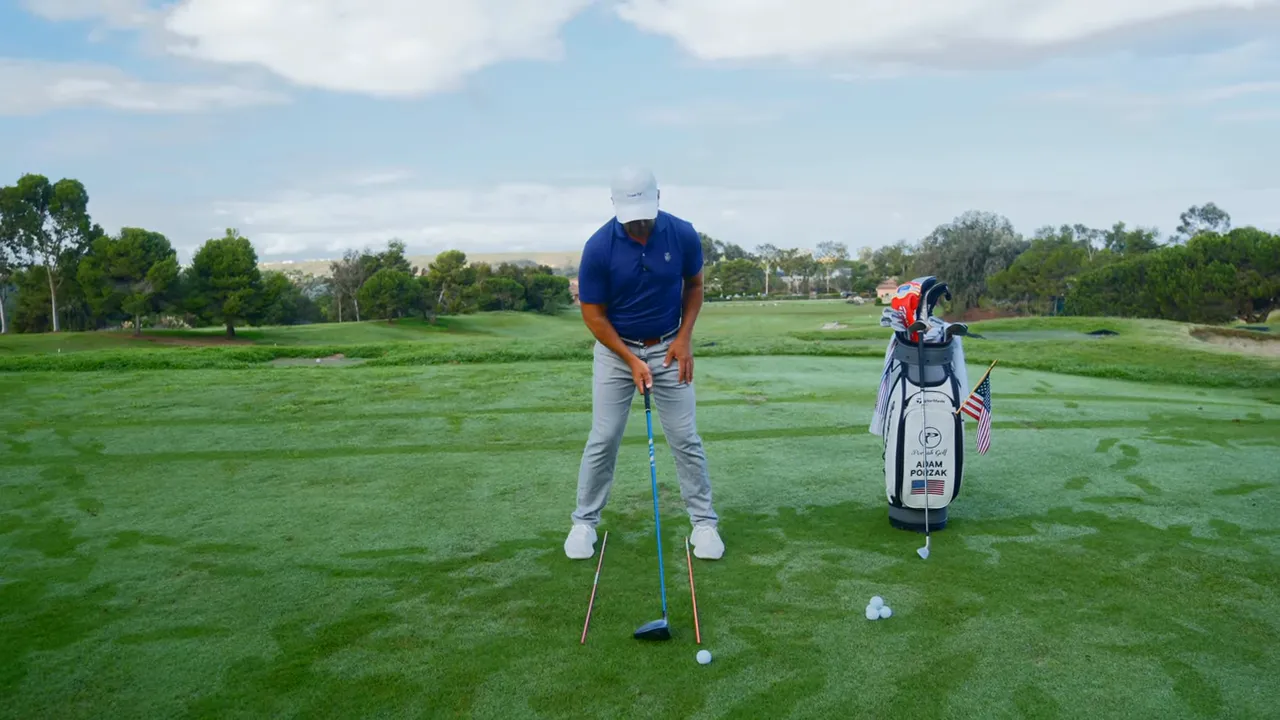 Driver stance with forward ball position and slight bump and shift