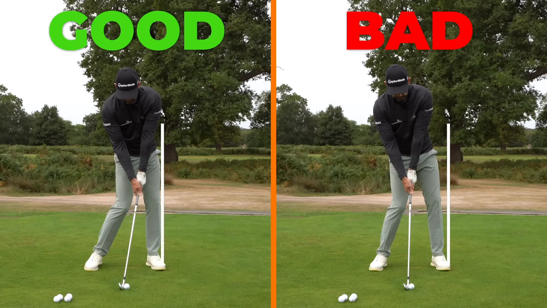Close-up showing balance at address with slight weight on lead leg