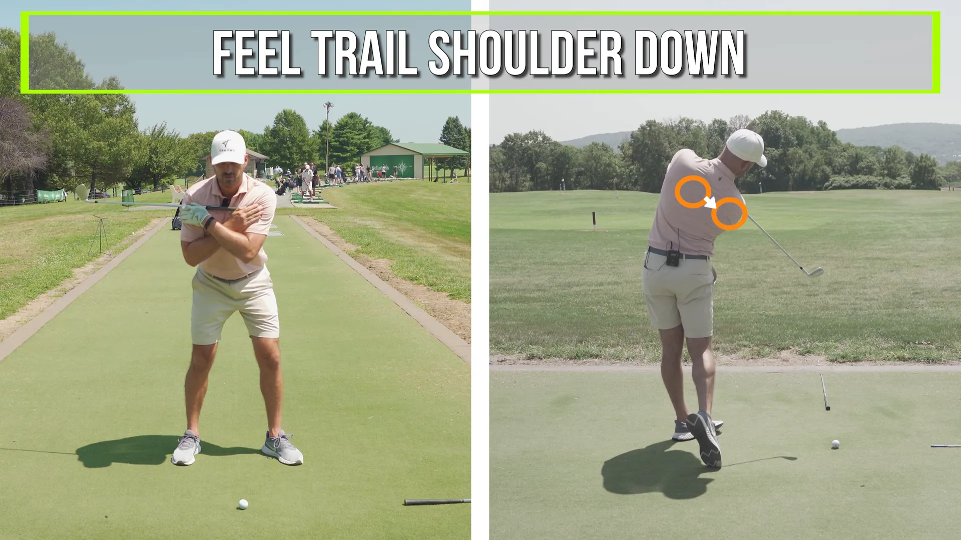Club across shoulders with trail shoulder dropping down and forward