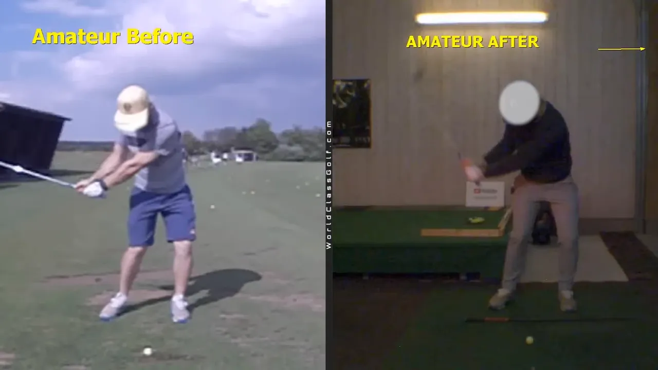Before and after comparison of a student improving their golf swing