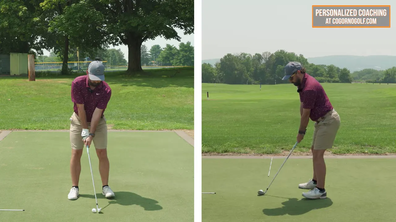 Coach demonstrating progression: no backswing to longer swings with consistent finish