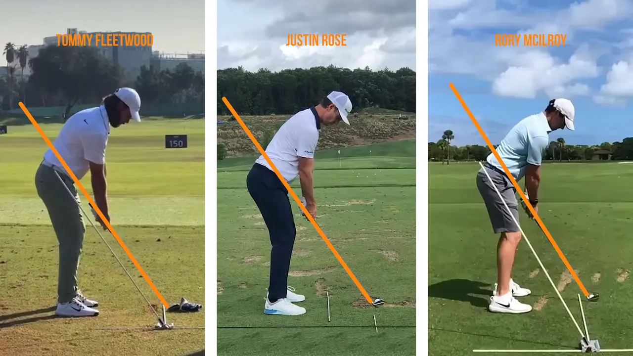 Three PGA Tour pros delivering the club on plane with a drawn shaft line