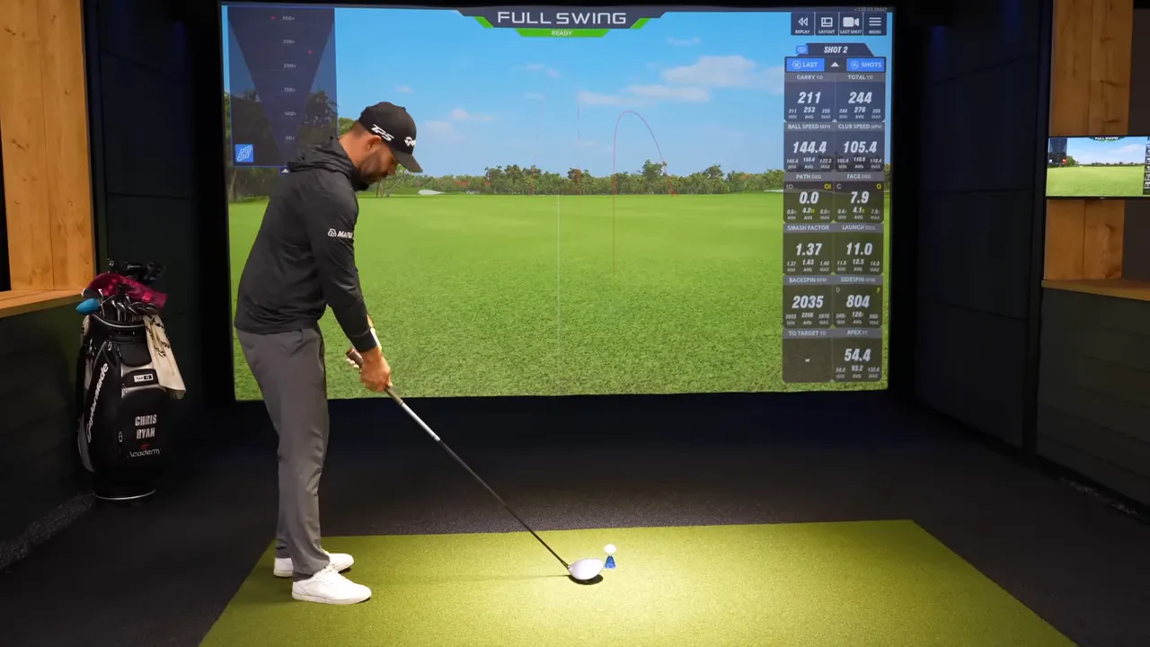 Indoor golf simulator with shot data and ball flight