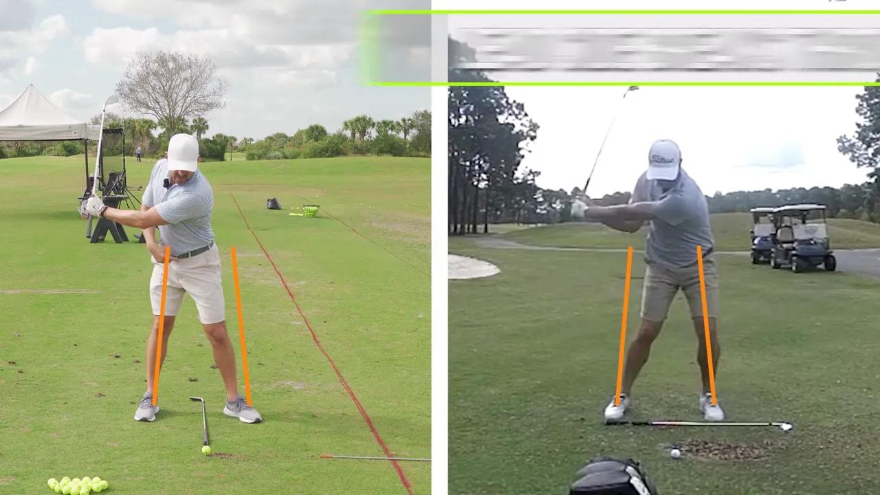 Downswing position hip-line check showing forward hip movement and stable head