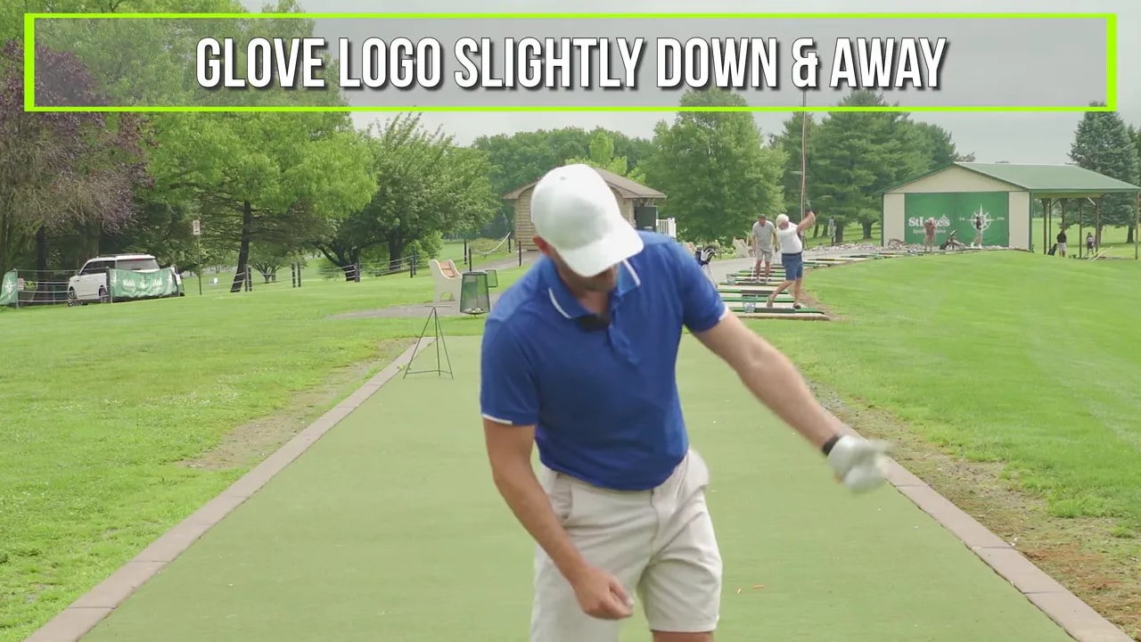 Re-hinge demonstration showing the glove logo slightly down and away through the release