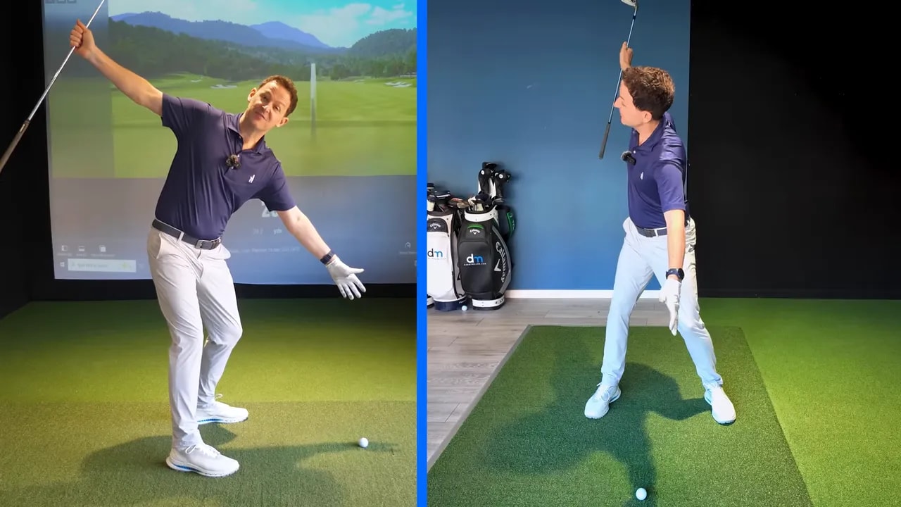 Golfer demonstrating a stable balance position during a senior-friendly swing checkpoint