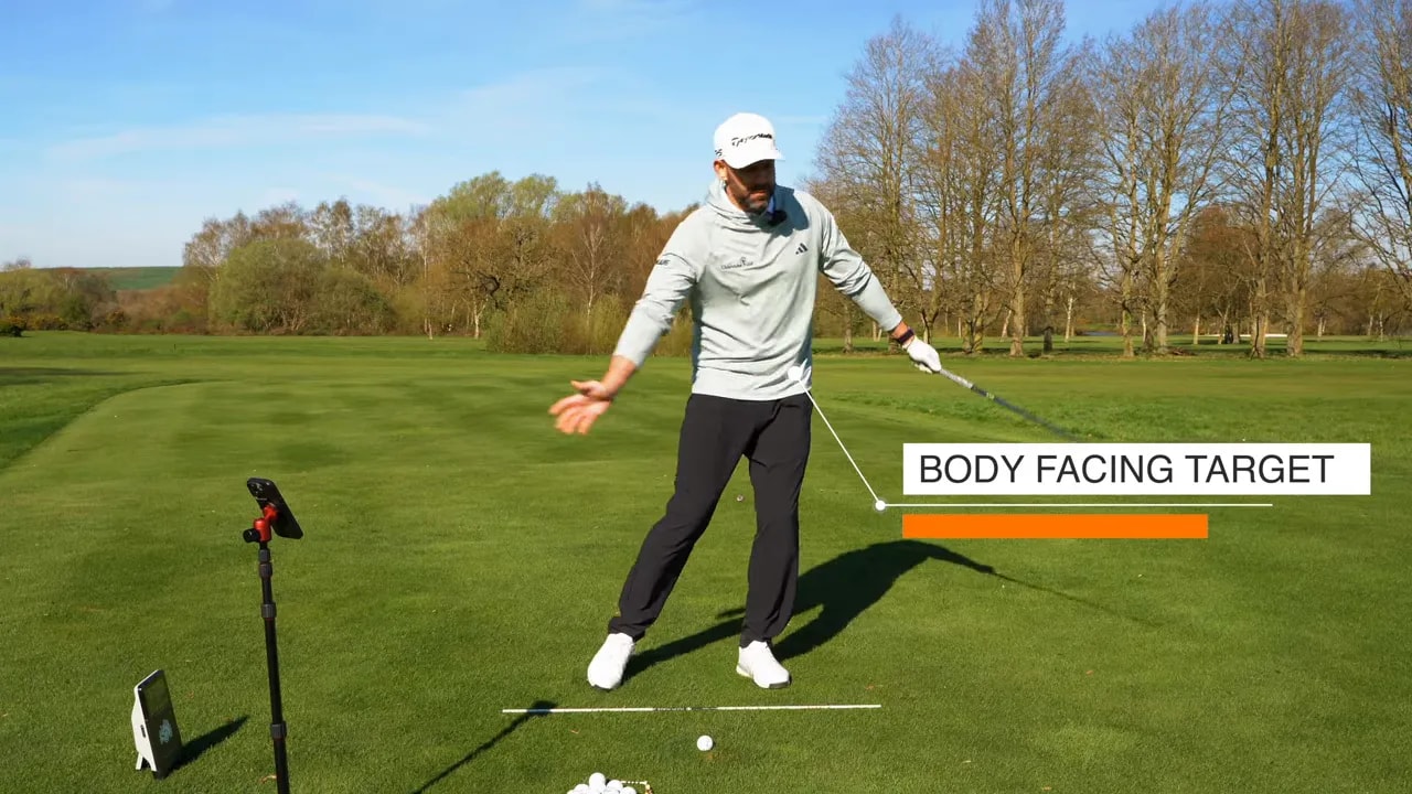 9-to-3 drill checkpoint showing body facing target in the finish position