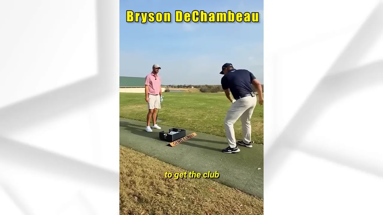 Golfer practicing controlled hands stall through impact for better clubface alignment