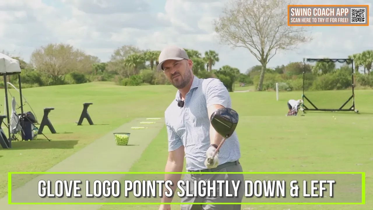 Glove logo cue pointing slightly down and left for squaring the driver face