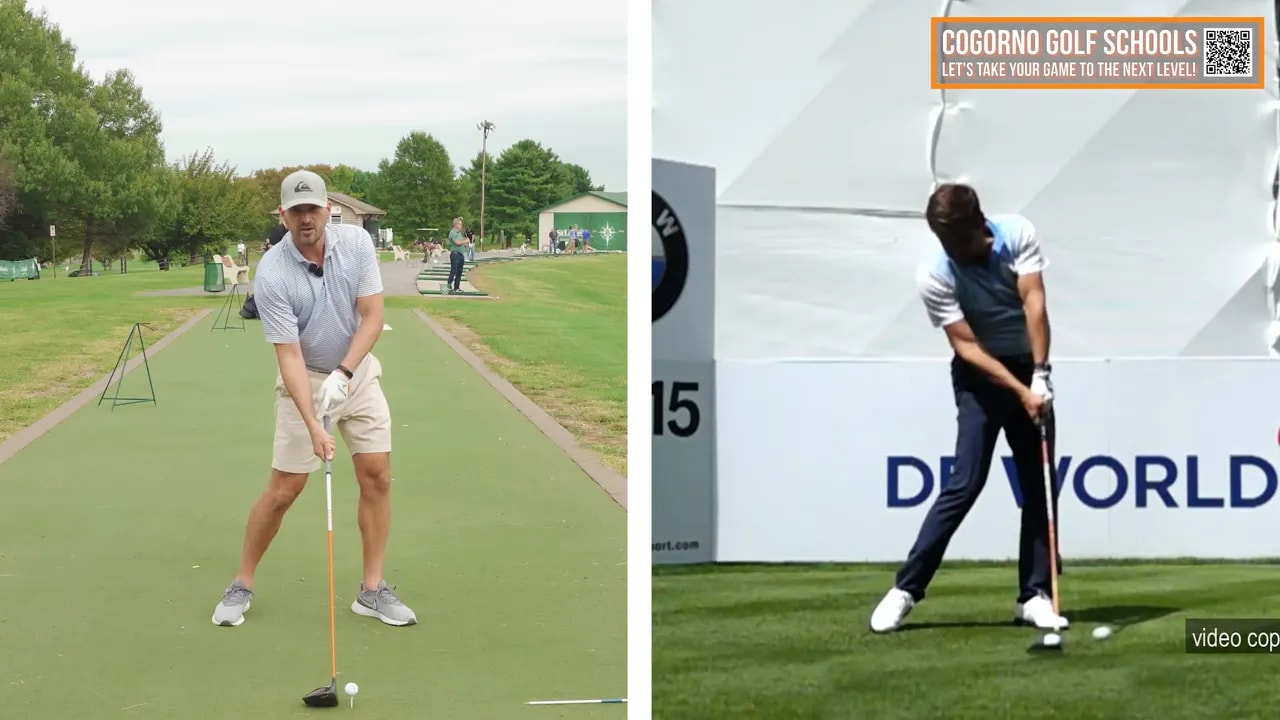 Golfer demonstrating left-arm release and rotation through impact in the driver toss-and-turn method