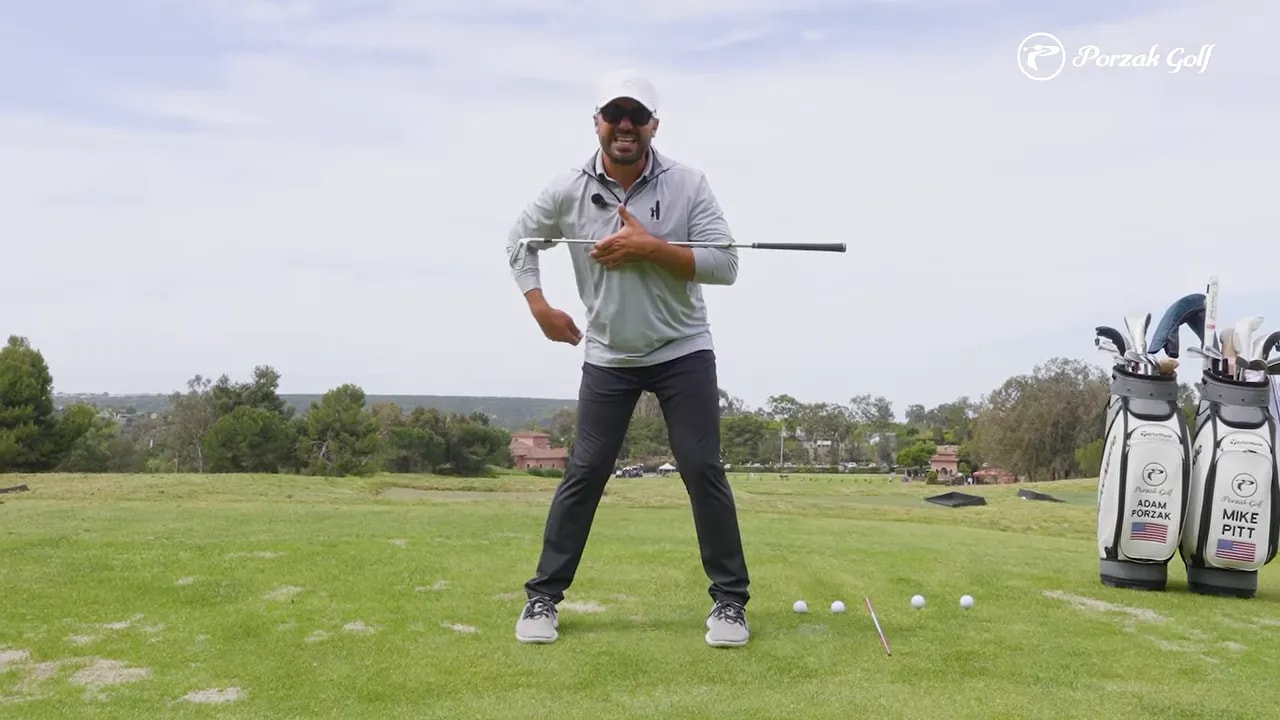Golfer demonstrating coiling into a brace with trail-side pressure for effortless swing power