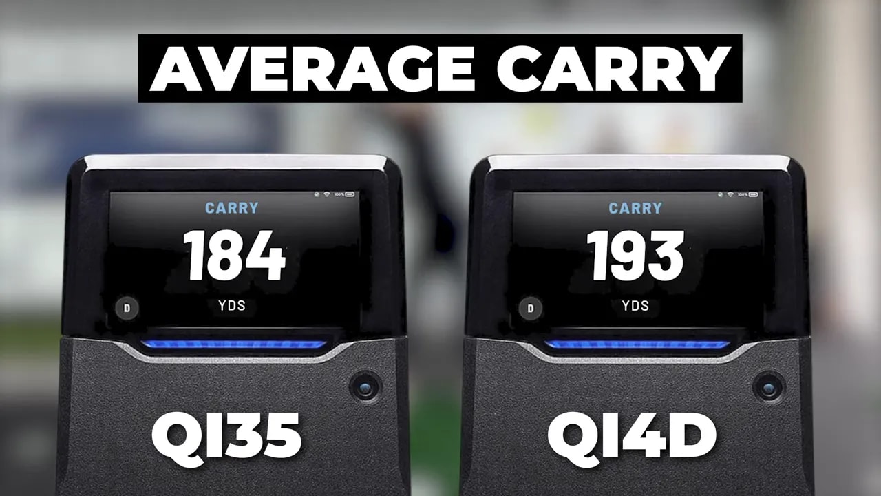 Display comparing average driver carry distances showing improved carry result