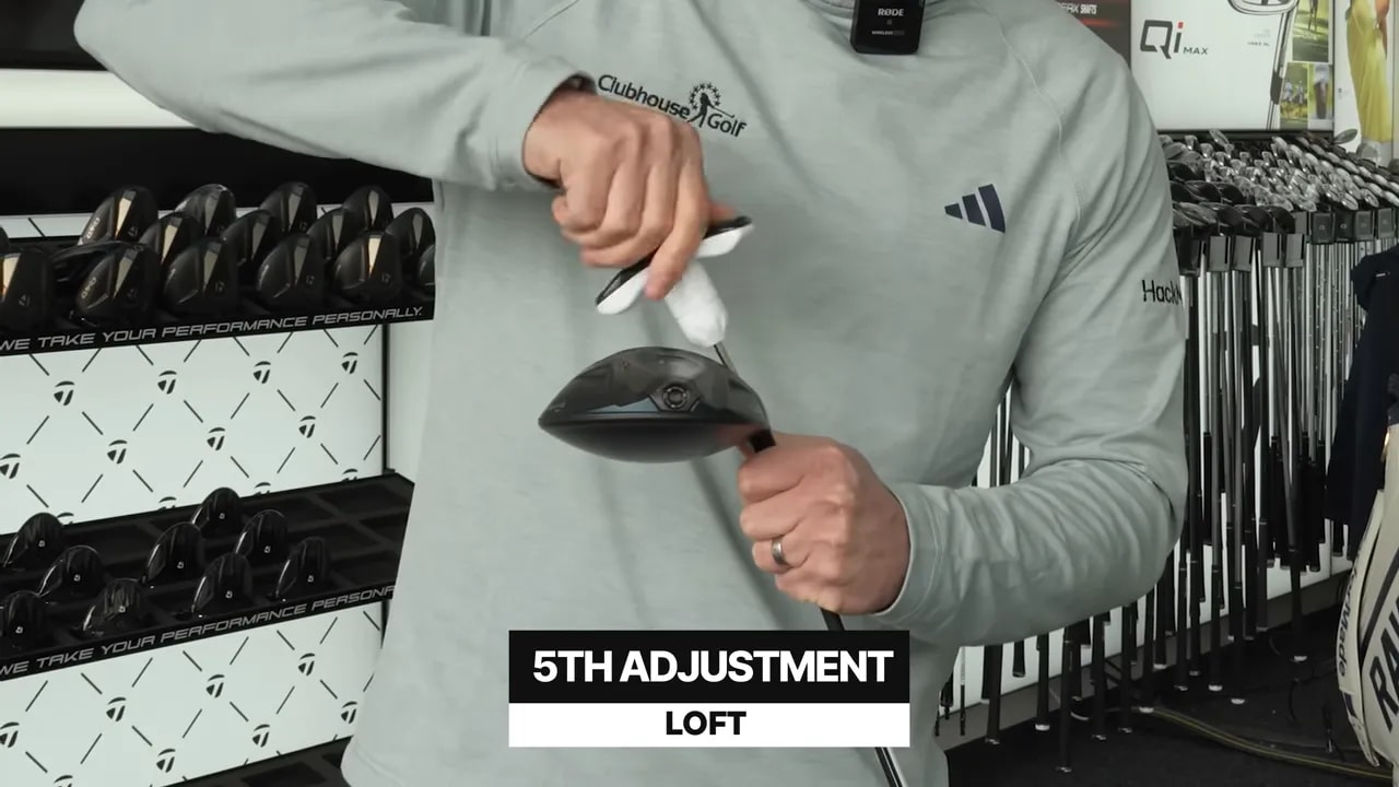 Loft adjustment demonstration with a TaylorMade Qi4D driver in a golf performance lab