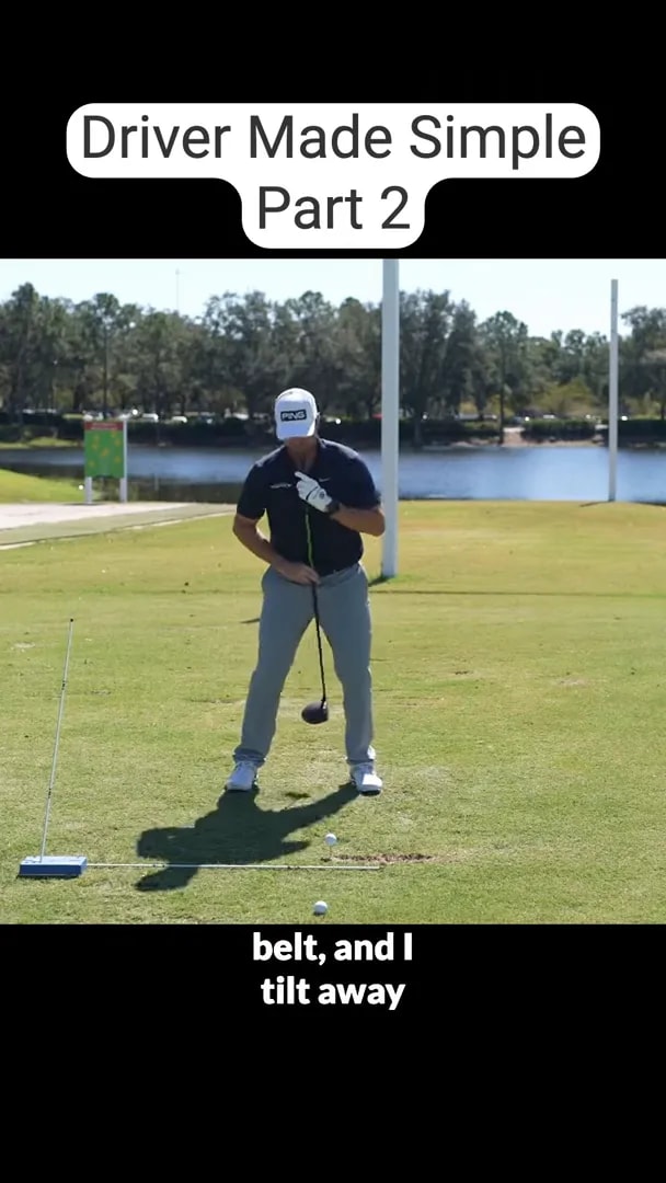 golfer demonstrating slight spine tilt away from the target with a driver at address
