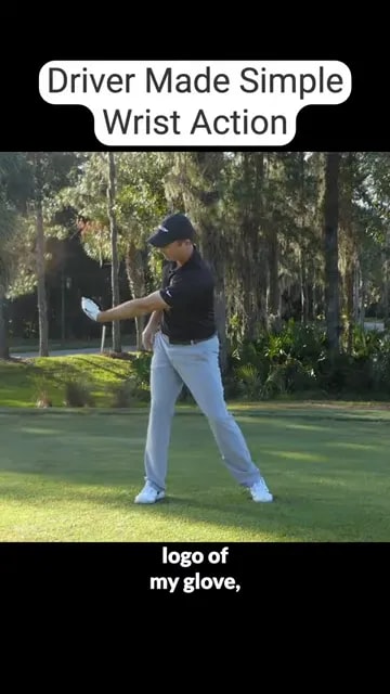 golfer demonstrating lead hand with glove logo pointing downward