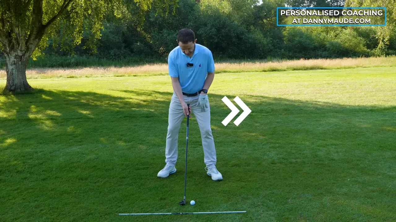golfer at address with 60 to 70 percent weight graphic over lead foot