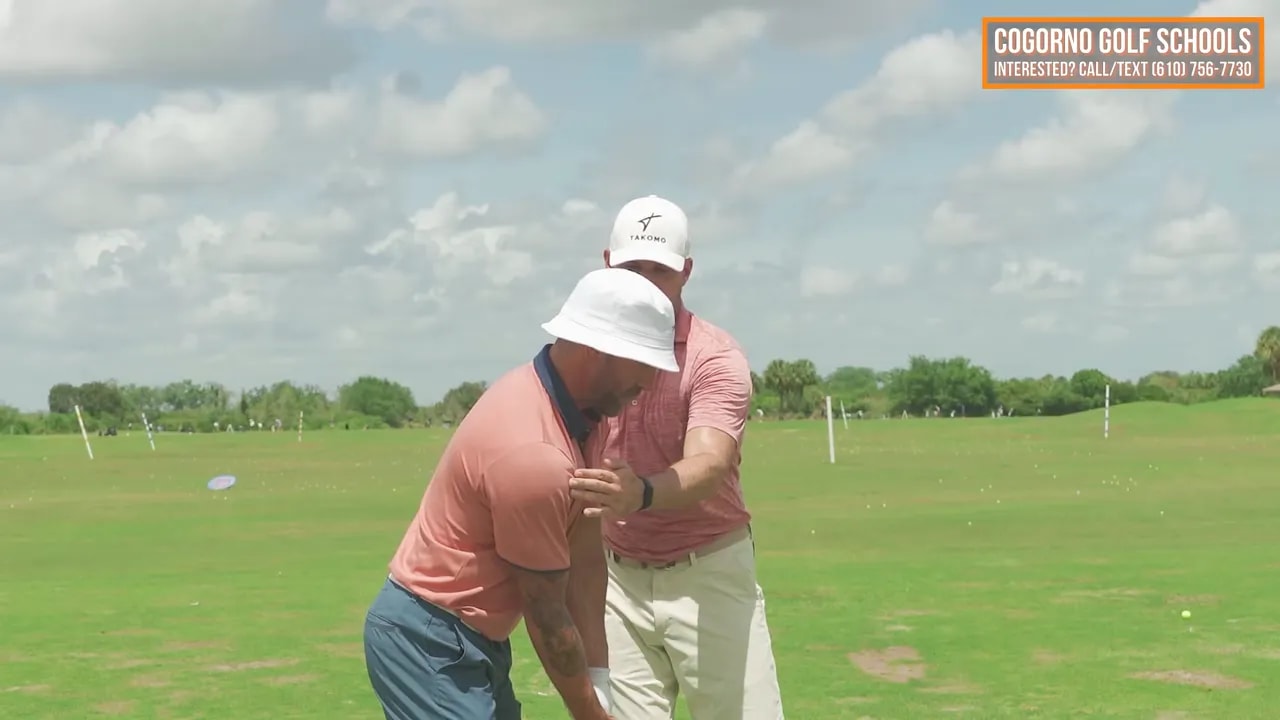 Before and after swing comparison labels on screen showing changes through impact