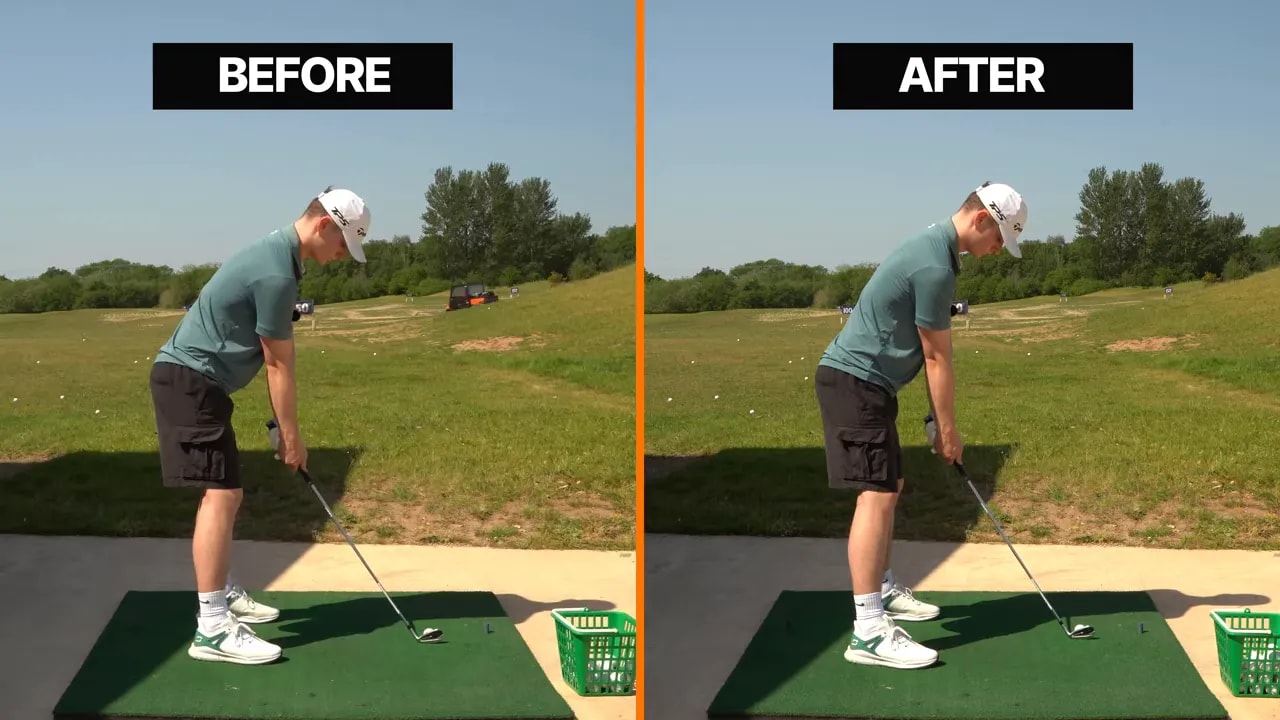Side by side before and after setup positions at address