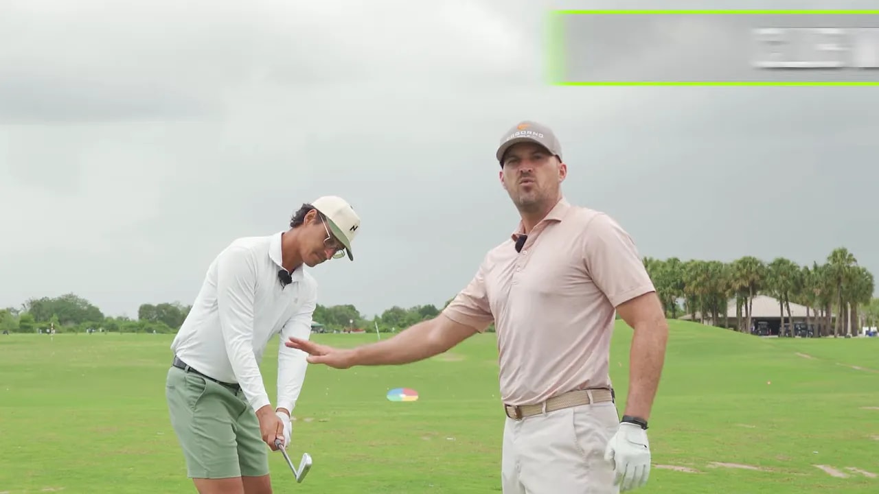 coach standing beside golfer with text reading club working on plane