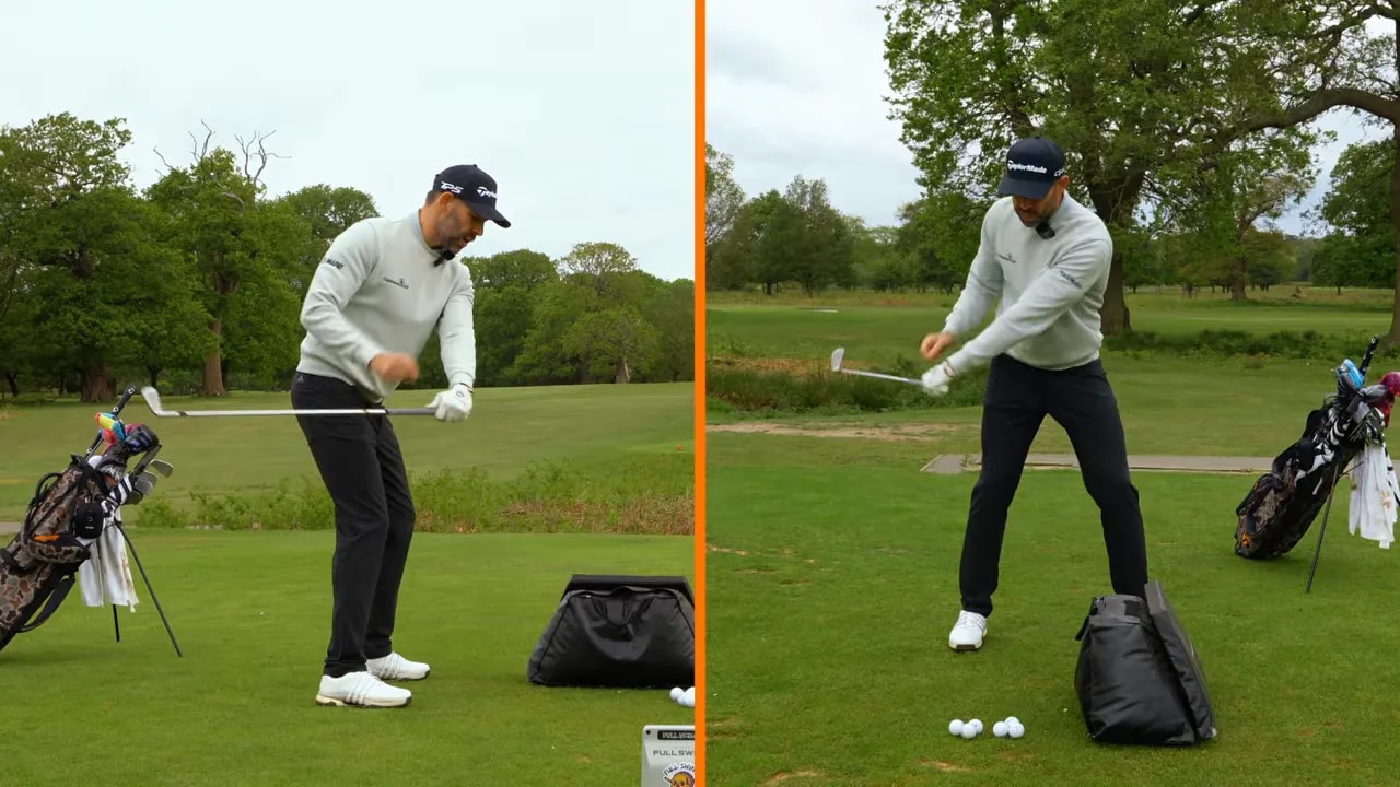 Split screen showing side and front views of the drill through impact