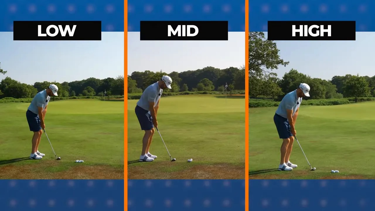 Three golf pitch shots labelled low mid and high with orange trajectory lines