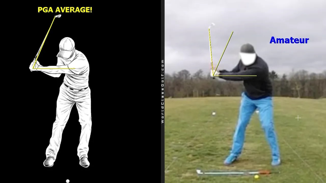 split screen with pga average figure on left amateur golfer on right and swingslapp logo