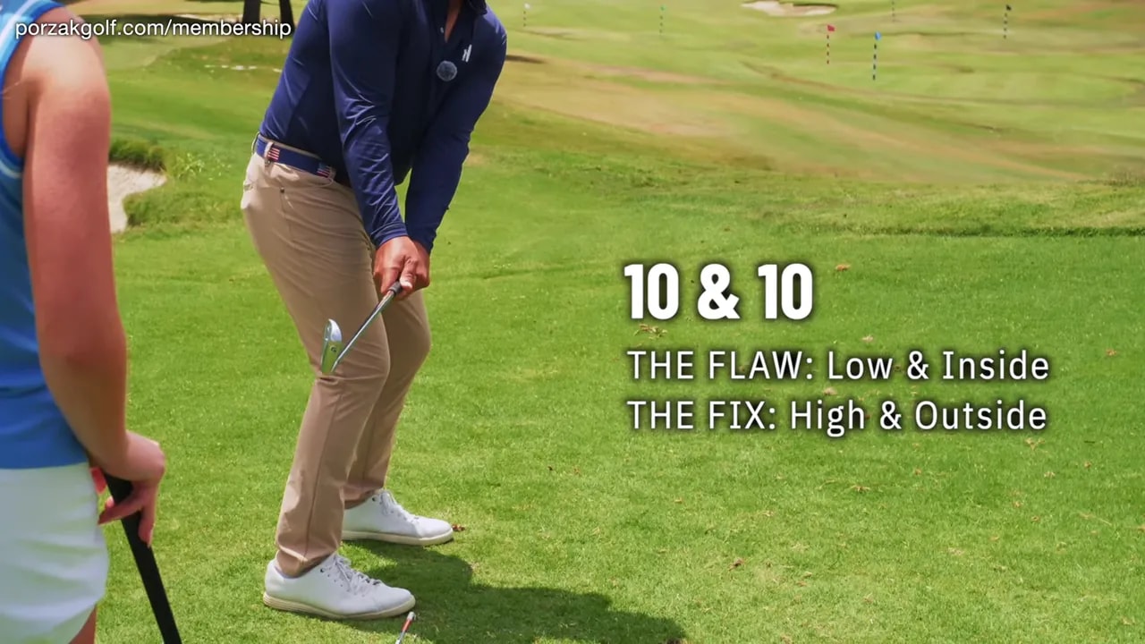 Golf instruction graphic showing 10 and 10 takeaway correction