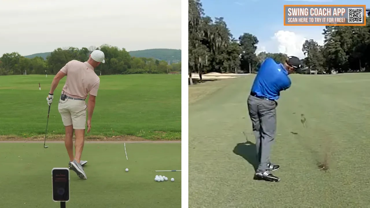 Side by side swing comparison with text trail side stays tilted over