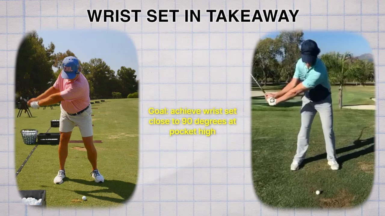 Wrist set in takeaway comparison showing golfers at the early backswing position