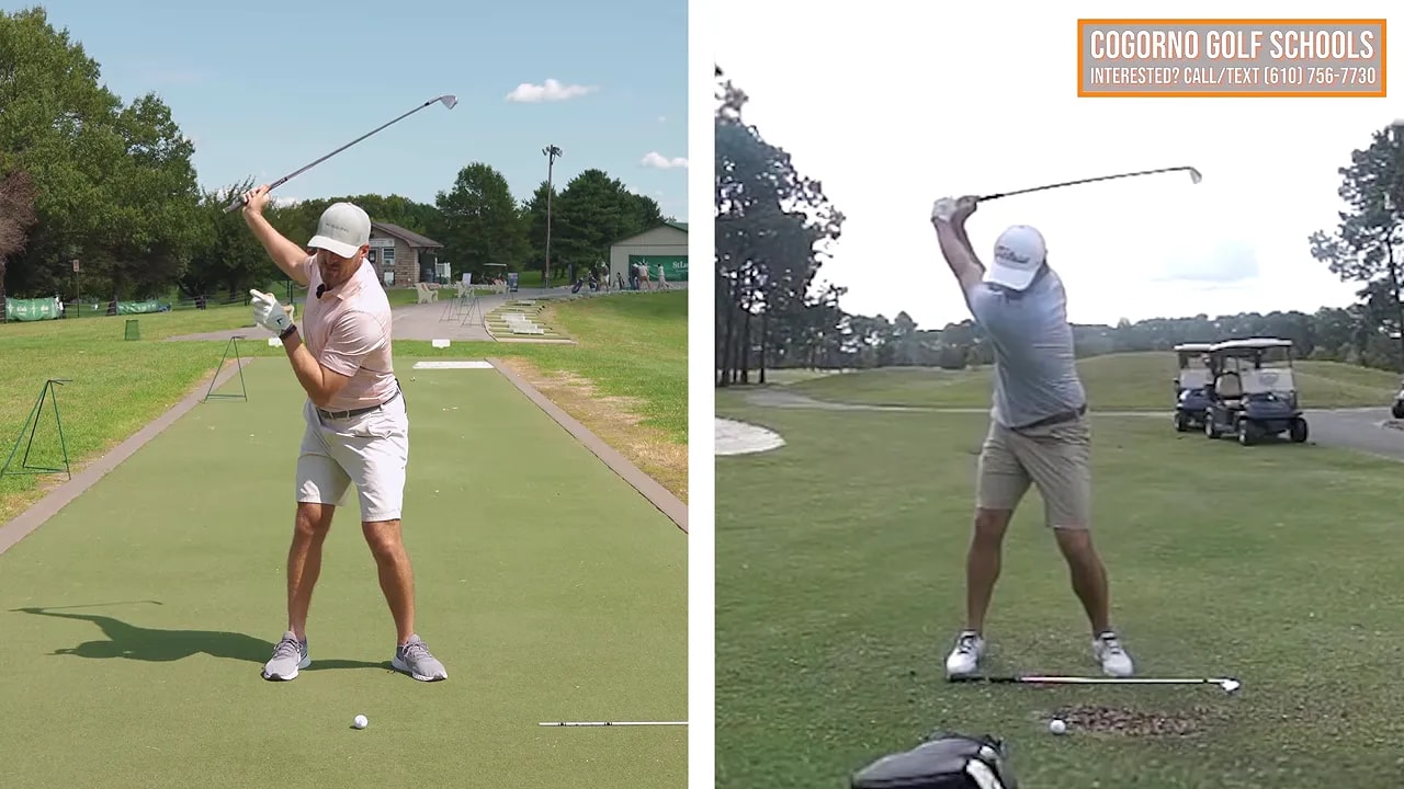 Split screen showing trail shoulder moving down toward the ground